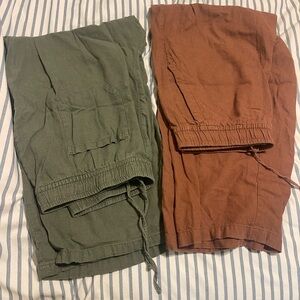Old navy green and brown linen pants